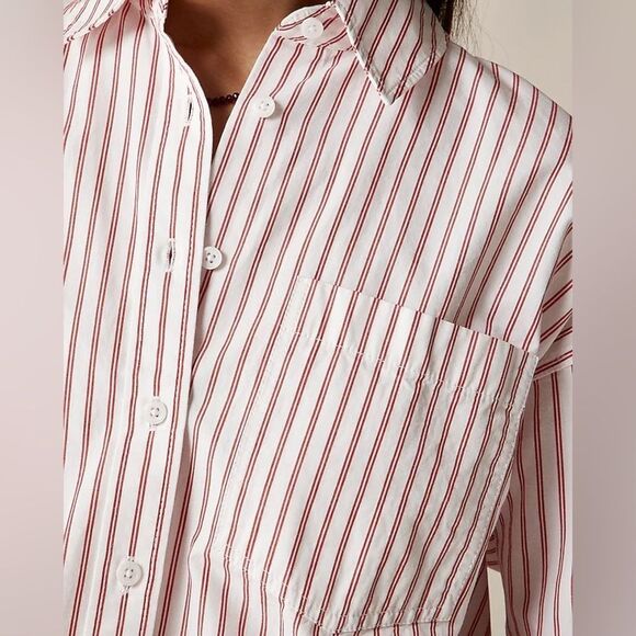 NWT J CREW Étienne cropped button-up shirt in stripe in White Vintage Red - Picture 7 of 10